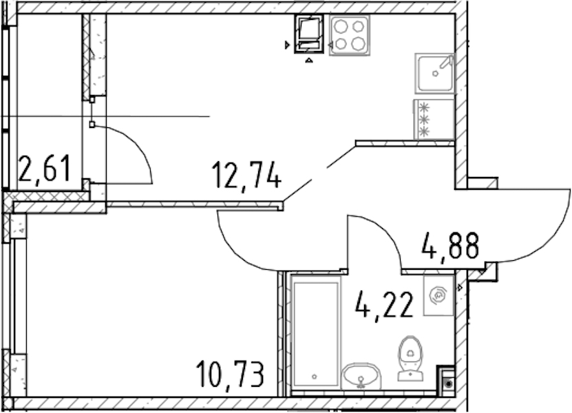 1-комнатная квартира 32.57 м², 13/17 эт., ЖК «Город Первых»